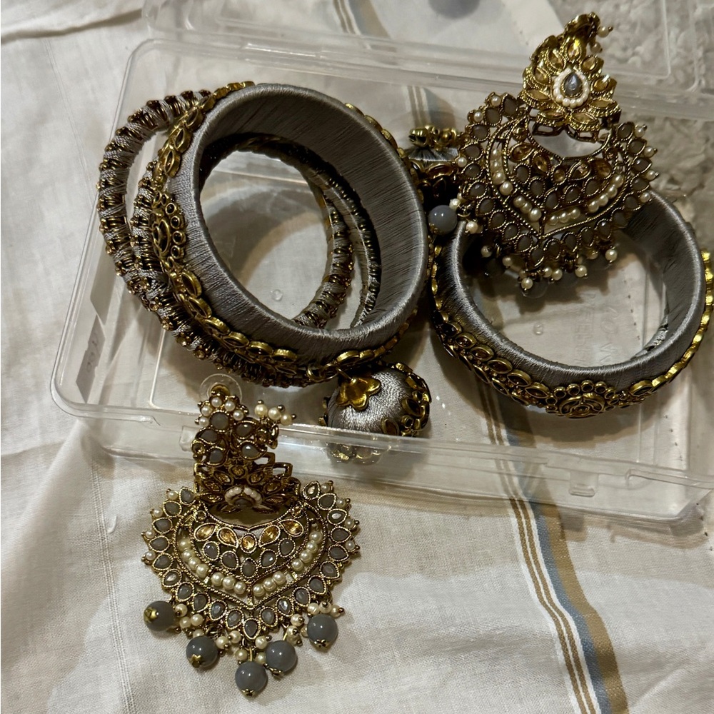 Gold and Silver Jewelry Set. Earring and bangels.  Only used once.